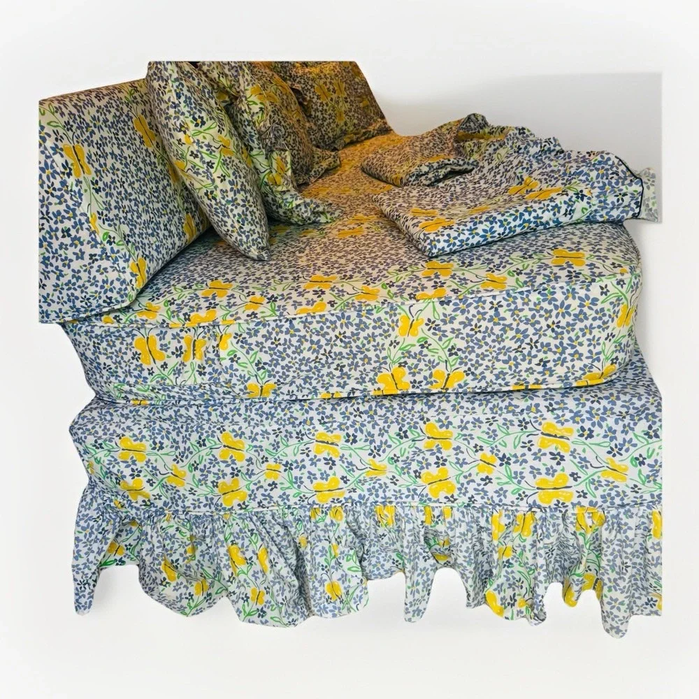 RARE VTG Custom‎ Daybed Bedding Set J.P. Stevens Butterfly Floral 11 Pc Sofa